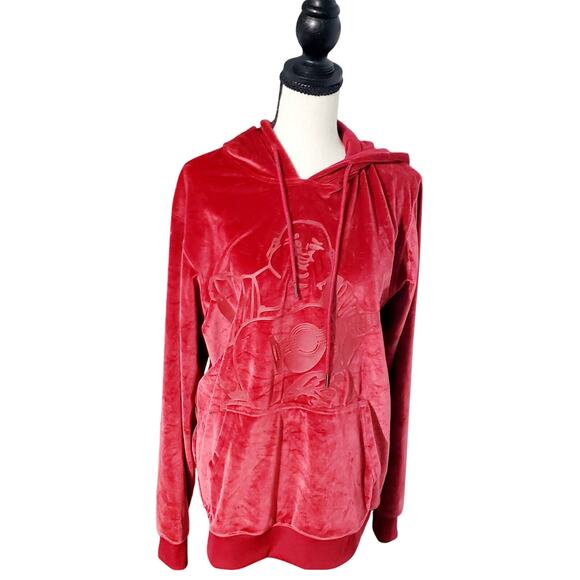 True Religion Mens Red Crushed Velour Budda Hoodie Size M Streetwear Hipster - Picture 2 of 11